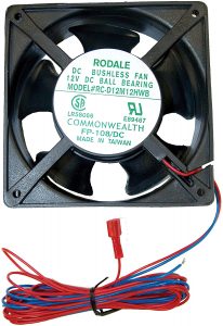 Features 105 CFM Designed for double door or 6 cubic foot or larger applications Power: 12V DC Dimensions: 4-1/2" x 4-1/2" Kit contains on/off switch, 6' wiring, sensor and mounting brackets