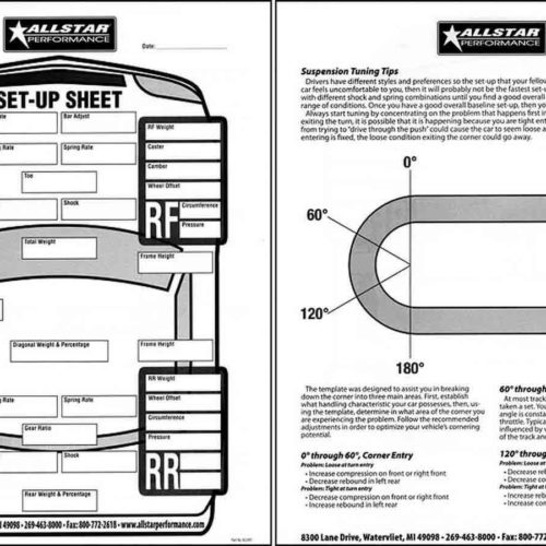 Allstar Performance Circle Track Set Up Sheets Discontinued