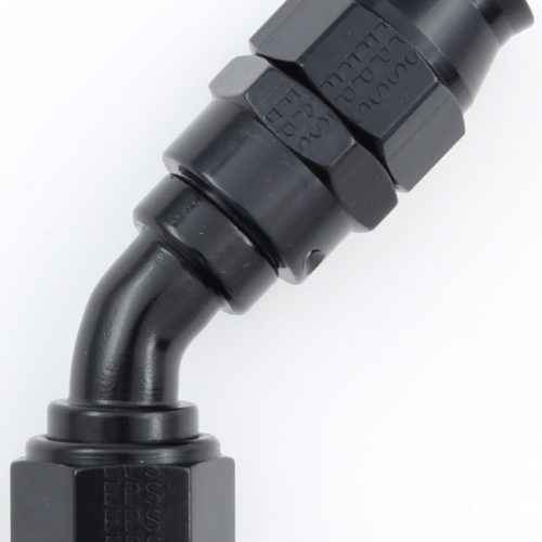 Hose Fitting #6 45 Deg PTFE Black