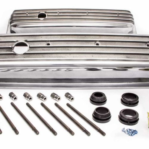 SBC Alum Finned Short Center Bolt V/C Polished