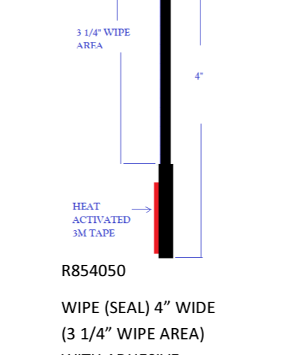 R854050 BAL 4" Header Wipe Seal Accu Slide ABS Model  Adhesive Backing